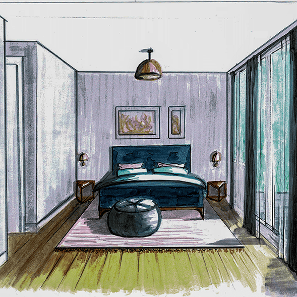 Kristel-interieuradvies-tekening-Slaapkamer-vooraanzicht